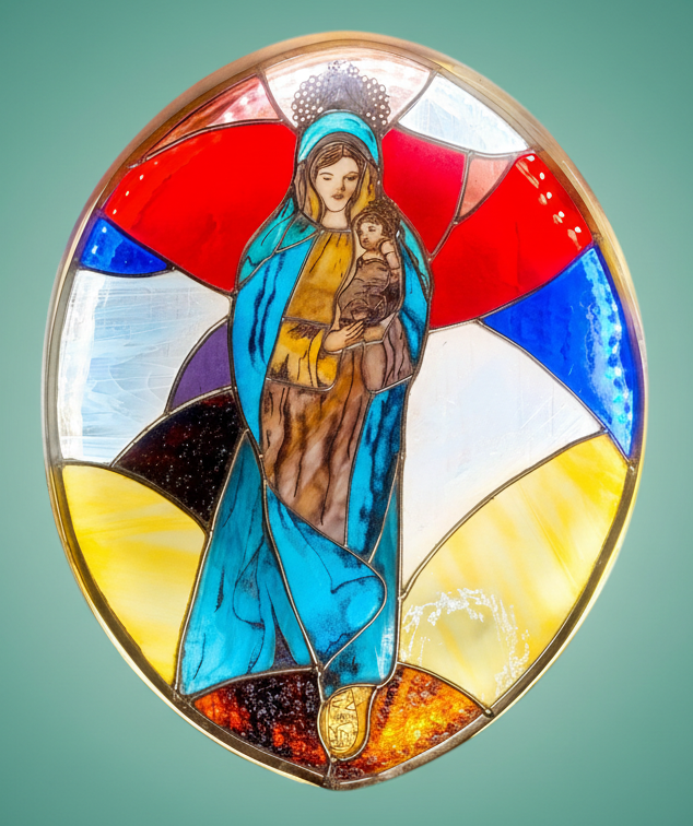 Vitral con fondo turquesa suave para Glass World